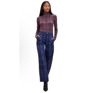 THE KIT Tracee Pant Size 10 Blue Iris Plaid NEW Stretch Organic Cotton Twill